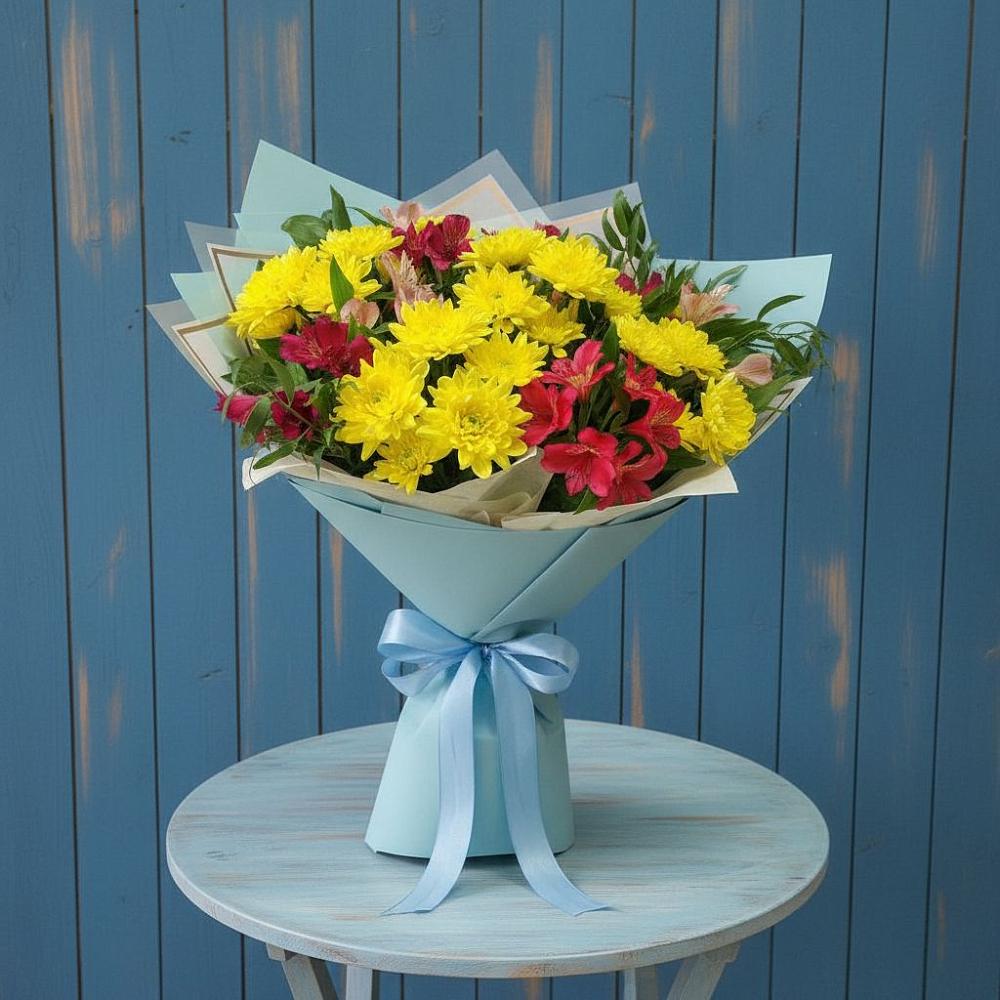 Букет цветов из: Альстромерии и Хризантемы в Покрове