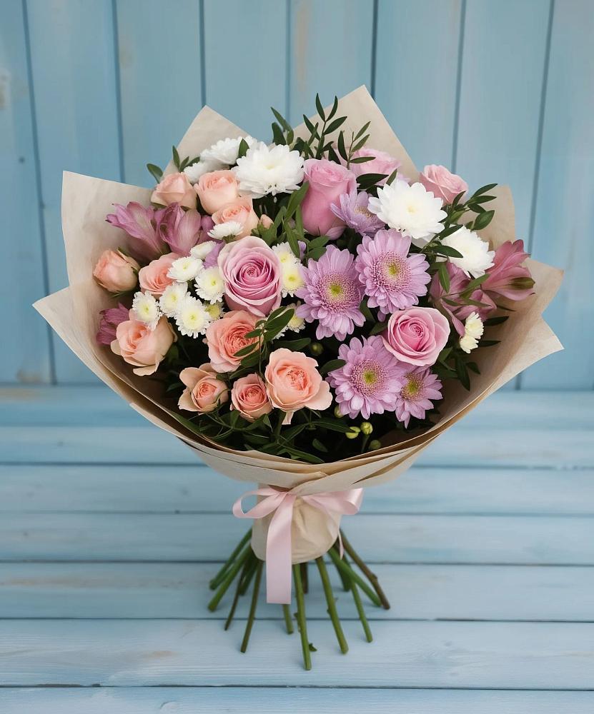 Букет цветов из: Хризантемы, Розы и Альстромерии в Покрове