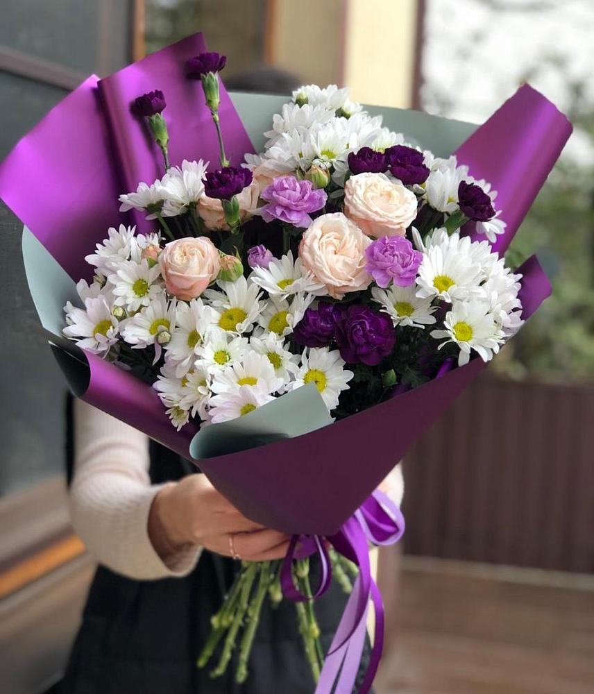 Букет цветов из: Хризантемы, Гвоздики и Розы в Покрове