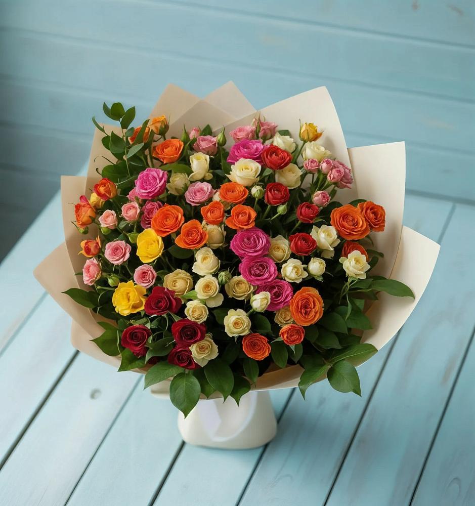 Букет Микс из разноцветных кустовых роз в Покрове