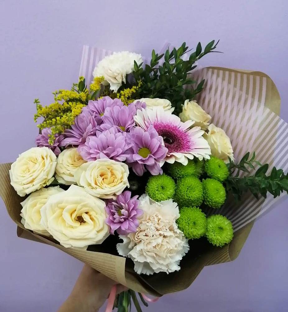 Букет цветов из: Хризантемы, Розы, Гвоздики и Герберы в Покрове