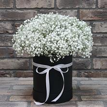 Цветочная композиция из Гипсофила в шляпной коробке в Покрове
