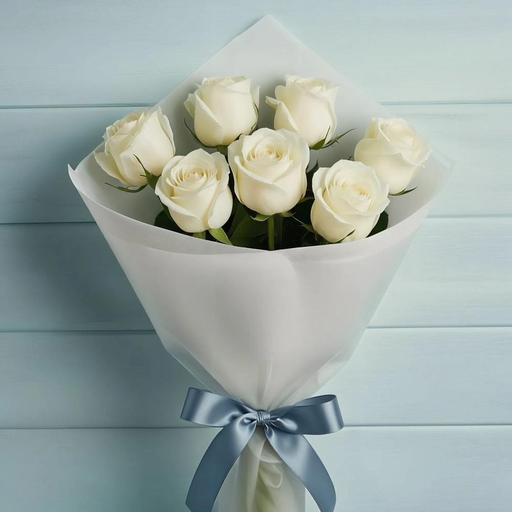 Букет 7 Белых роз Эдлесс Лав в Покрове